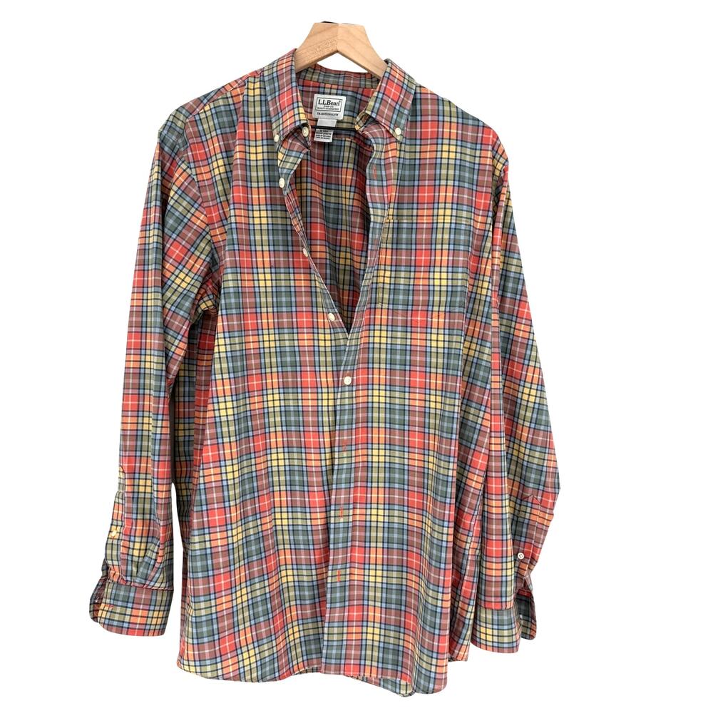 LL Bean Plaid Flannel Button Up Shirt Mens Medium Tall MT Lumberjack Vintage